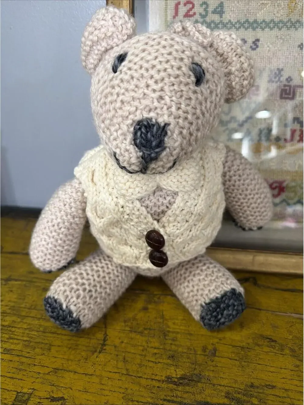 Crochet Teddy Bear Plush Baby Decor Stuffed Animal Dapper Ralph Lauren Style 12” - Picture 2 of 5